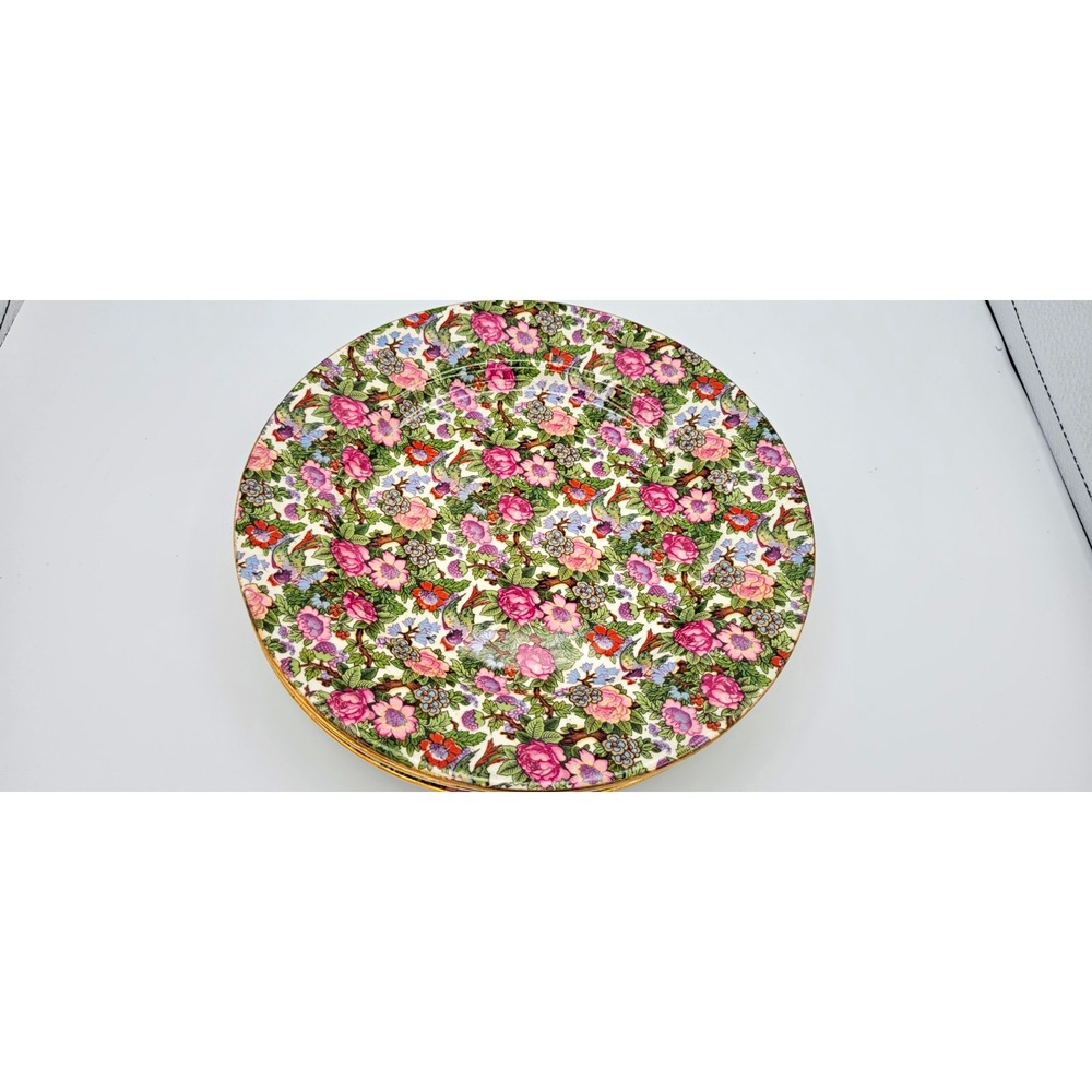Crown Ducal England Floral Chintz Ceramic Plates Set of 4 MPN 7828 10" Gold Trim